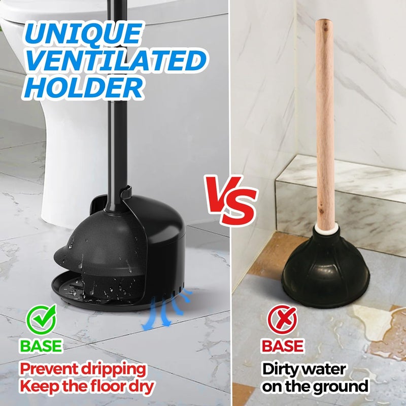 FORASTO 3Pack Toilet Plunger with Holder, Plungers for Bathroom with Holder, Toilet Plunger with Cover, Bathroom Plunger, Bathroom Decor, Toilet Bowl Cleaners, Bathroom Accessories, Black - Image 2
